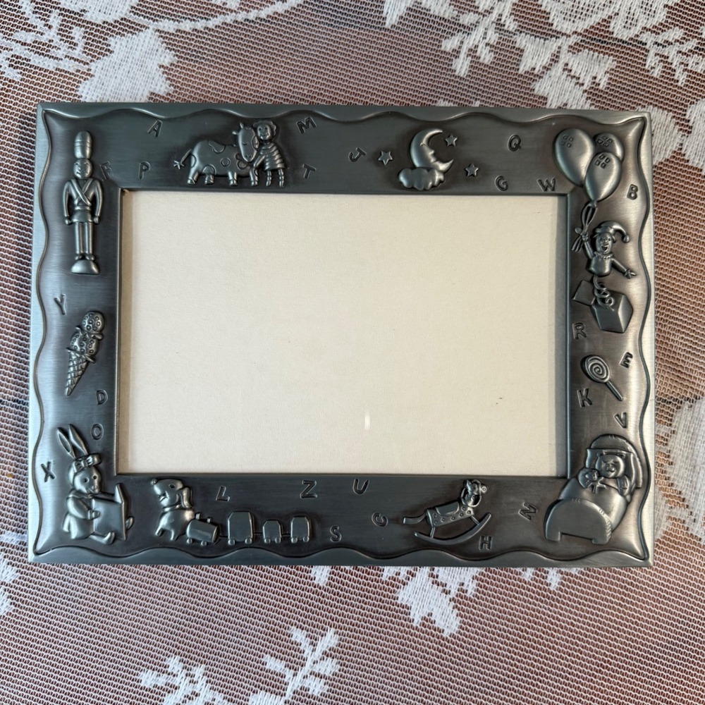 Vintage Malden ABC Alphabet Toy Pewter Picture Frame Kids Silver 4x6‎ Horizontal